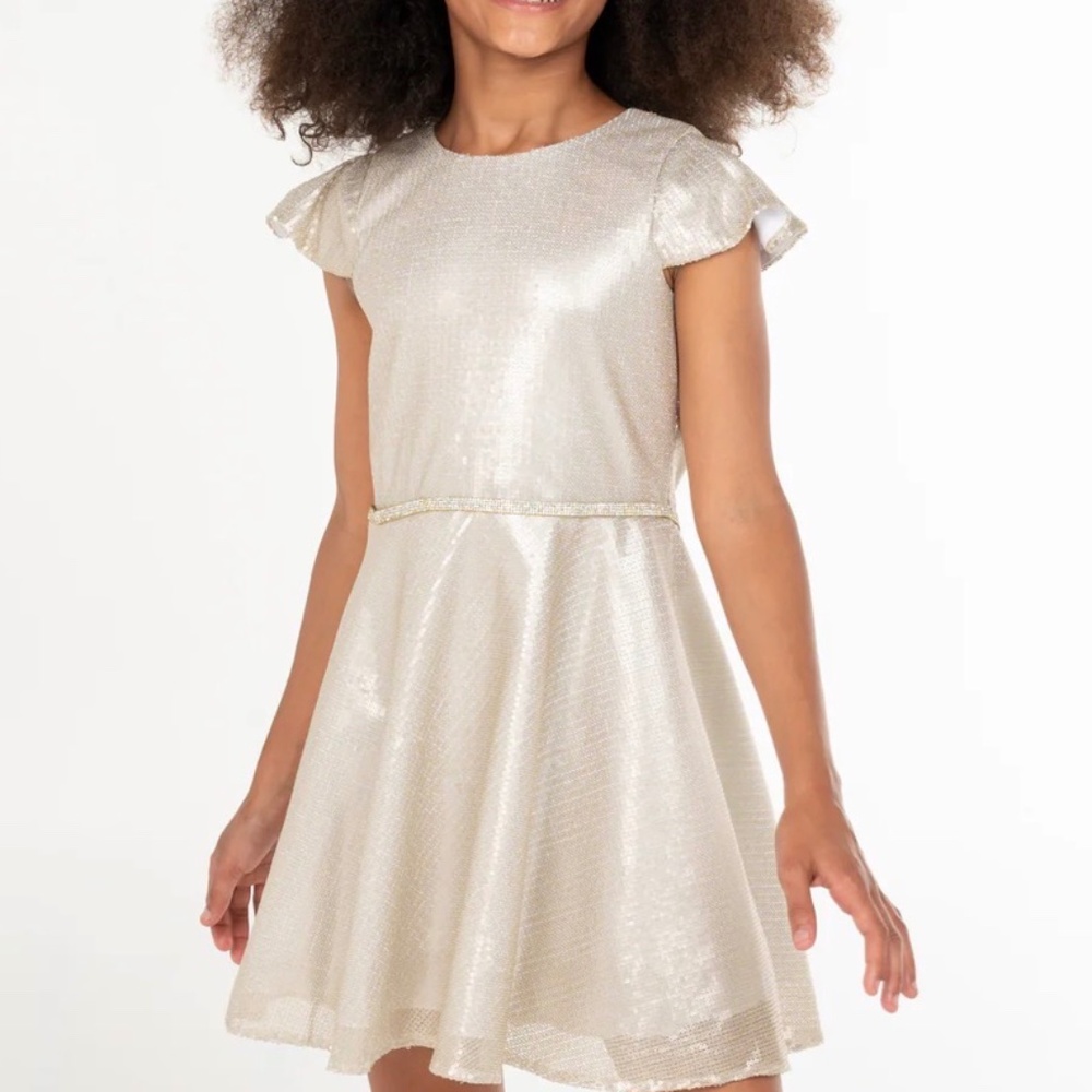 Zoe Ltd Brooklyn Matte Sequin A-Line Dress Gold Sz 14 NWT NOW $89
